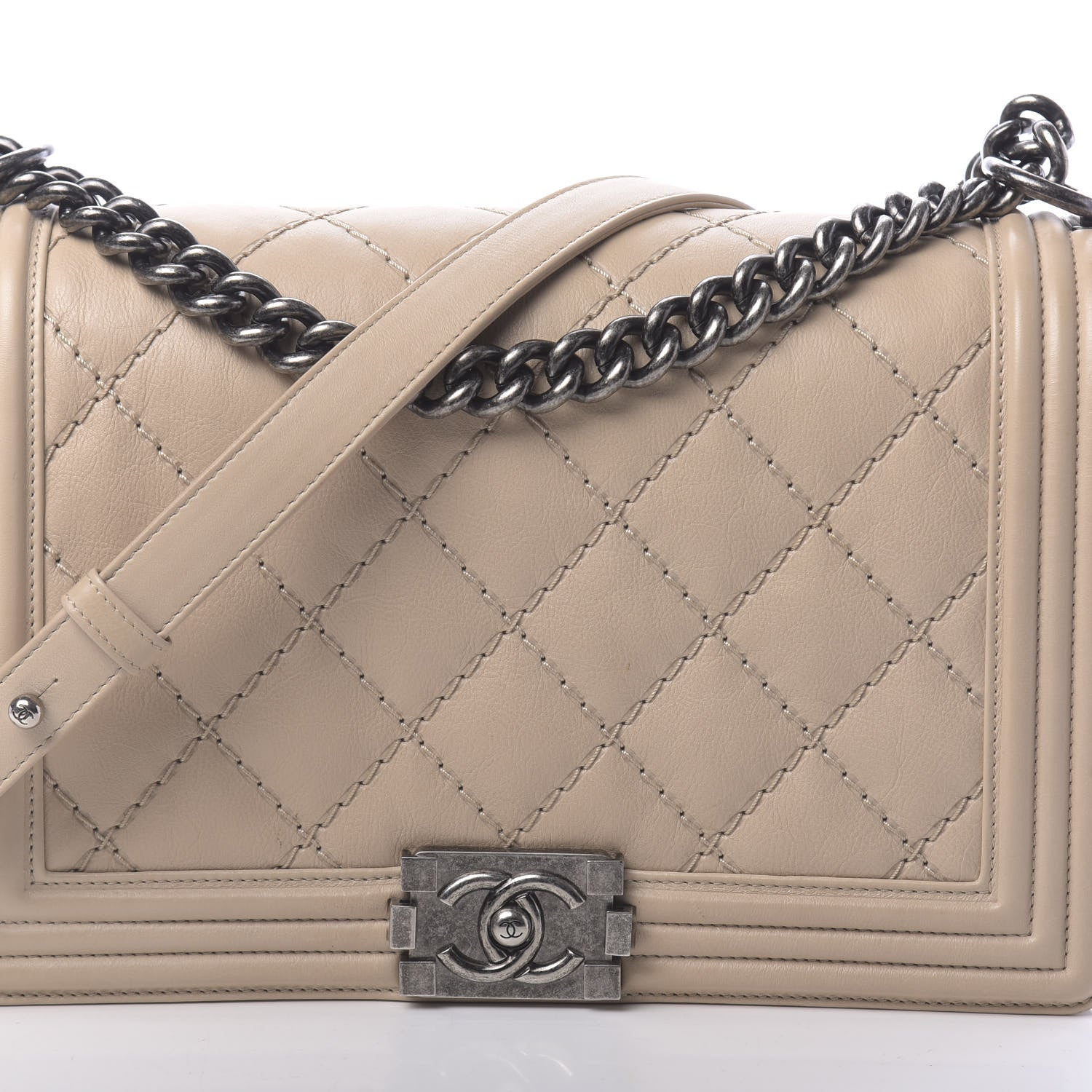 Chanel Quilted Double Stitch New Medium Boy Flap Beige 16 of 17