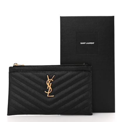 Saint Laurent Grain De Poudre Chevron Monogram Bill Pouch Black 11 of 11