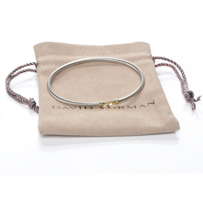 David Yurman Sterling Silver 18K Yellow Gold 3mm Cable Buckle Bracelet 5 of 5