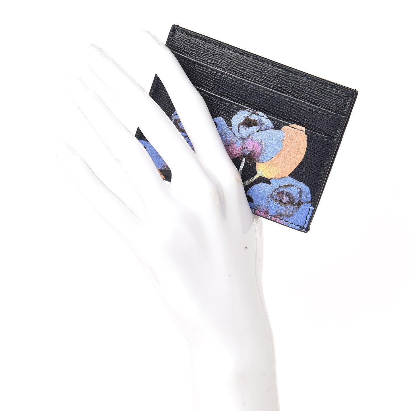 Calfskin Embossed Print Dior Alex Foxton Card Holder Black