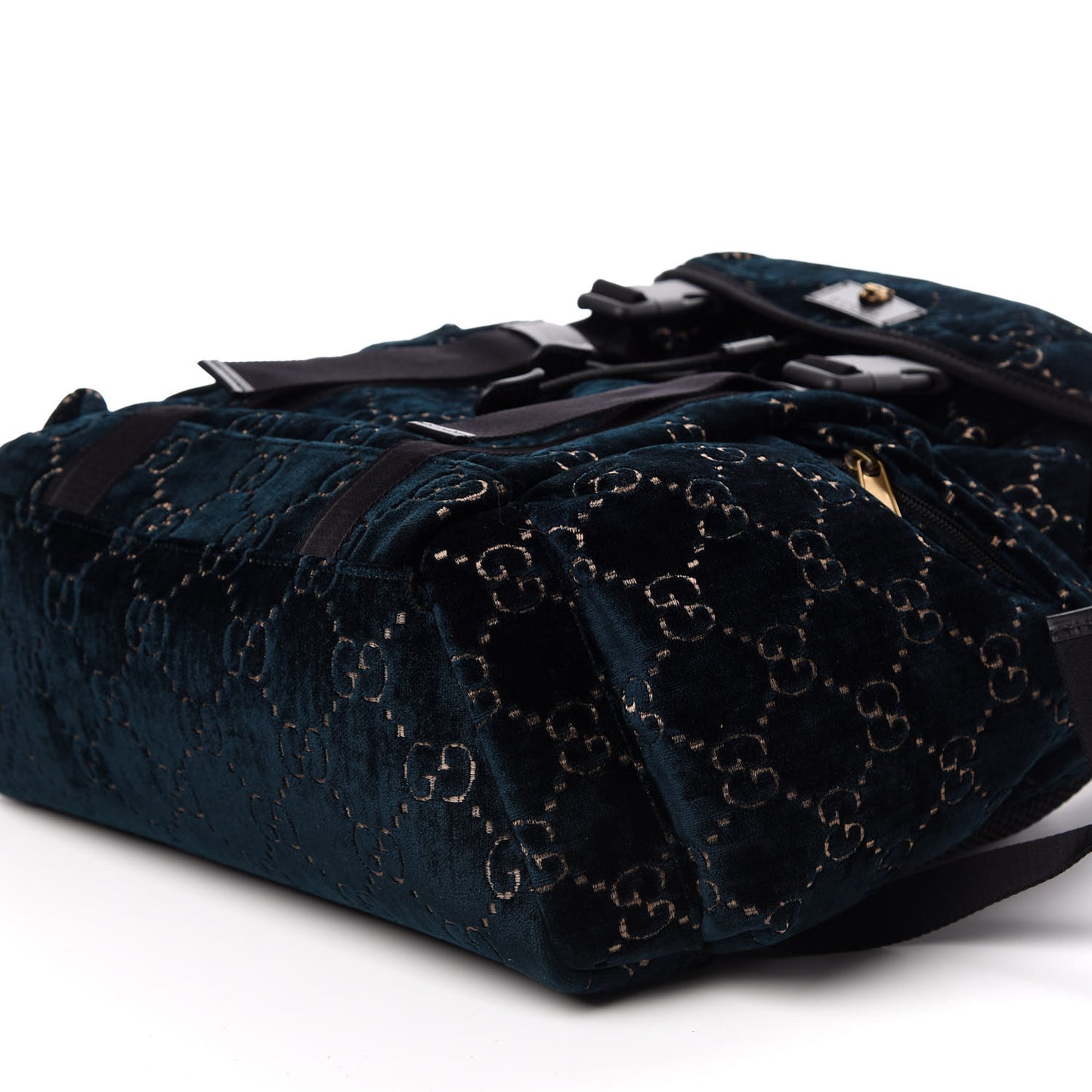 Velvet GG Monogram Web Medium Double Buckle Backpack Blue Beige Black