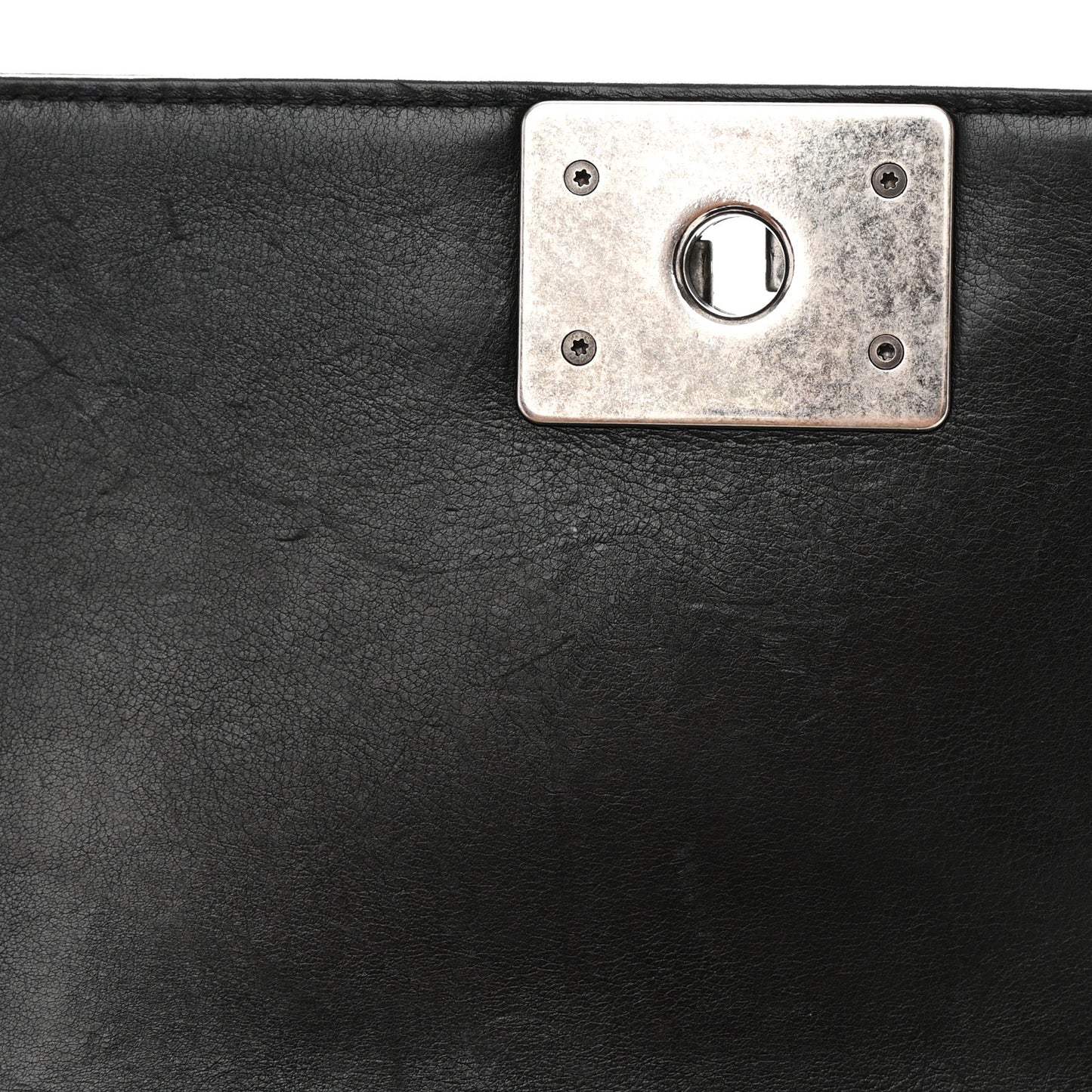 Calfskin Double Stitch Small Boy Flap Black