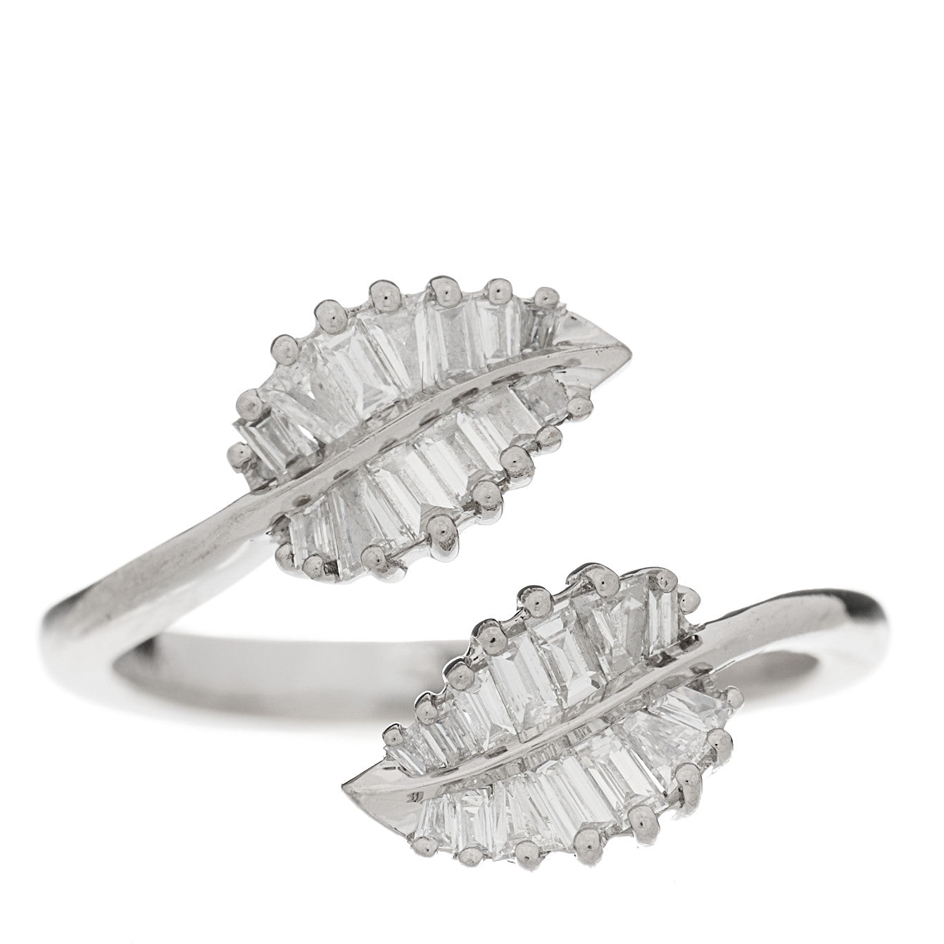 18K White Gold Diamond Small Palm Leaf Ring 47 4