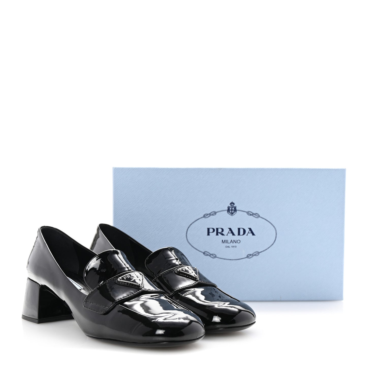 Vernice Metal Triangle Logo 45mm Loafer Pumps 38 Black
