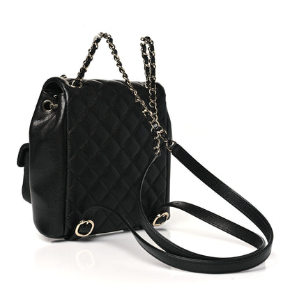 Chanel Shiny Caviar Quilted Medium Duma Pockets Drawstring Backpack Black 3 of 10