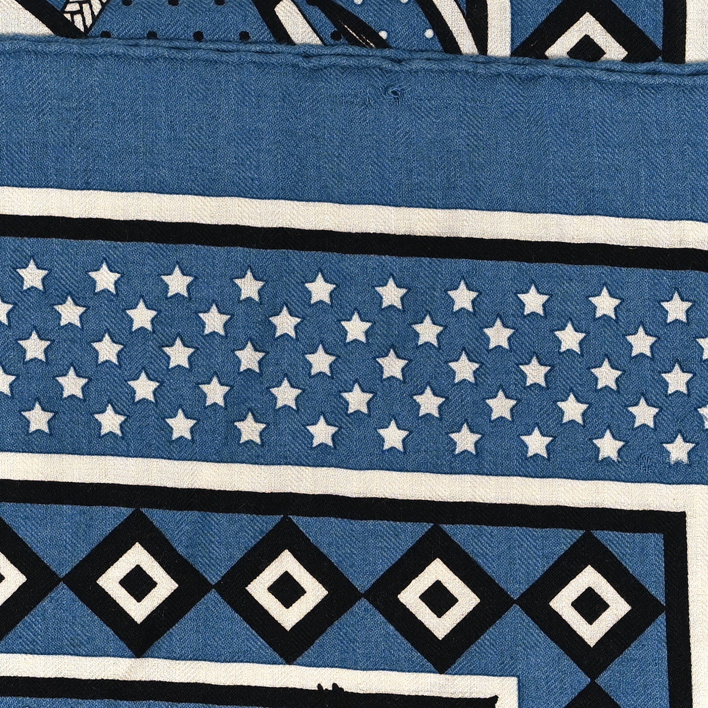 Silk Cashmere Fouets Et Badines Bandana Shawl 140 Bleu Orage White