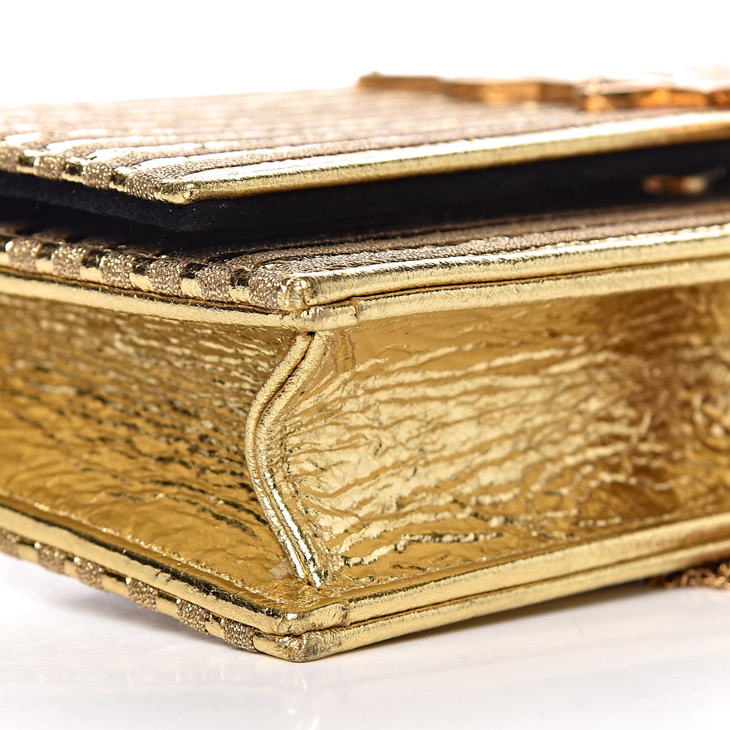 Saint Laurent Metallic Goatskin Lambskin Classic Monogram Kate Tassel Chain Wallet Gold 6 of 8