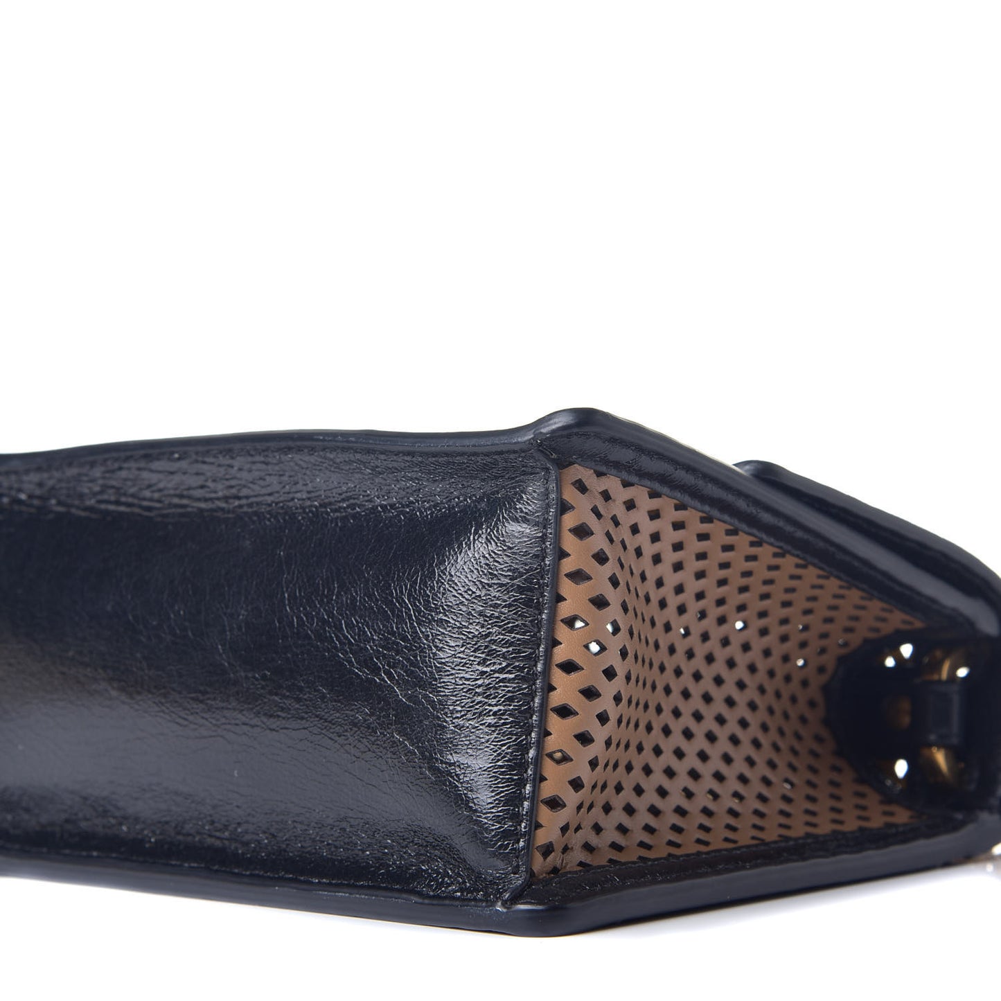 Vitello Liberty Glossy Lambskin Perforated Small Kan U Shoulder Bag Sand Mimosa Black