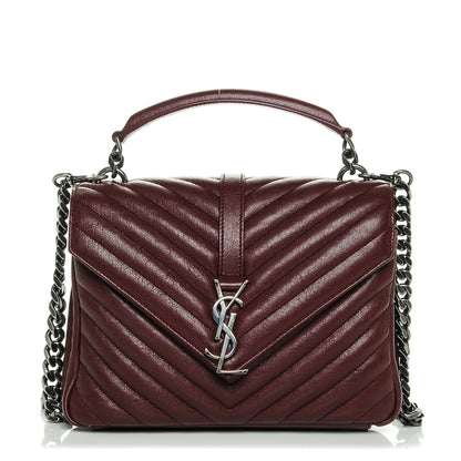 Saint Laurent Sheepskin Matelasse Chevron Monogram Medium College Bag Rouge Legion 1 of 6