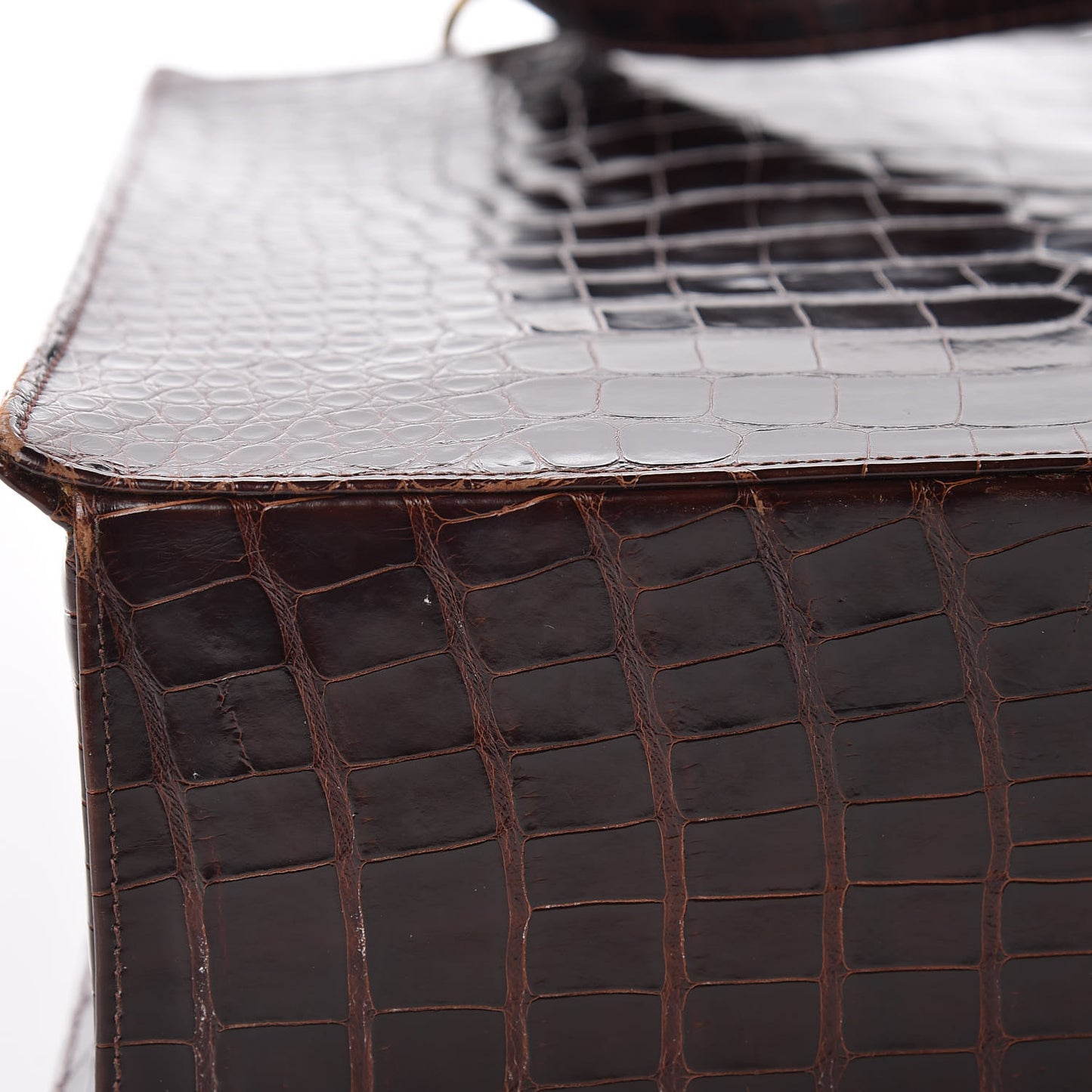 Shiny Crocodile Top Handle Tote Chocolate