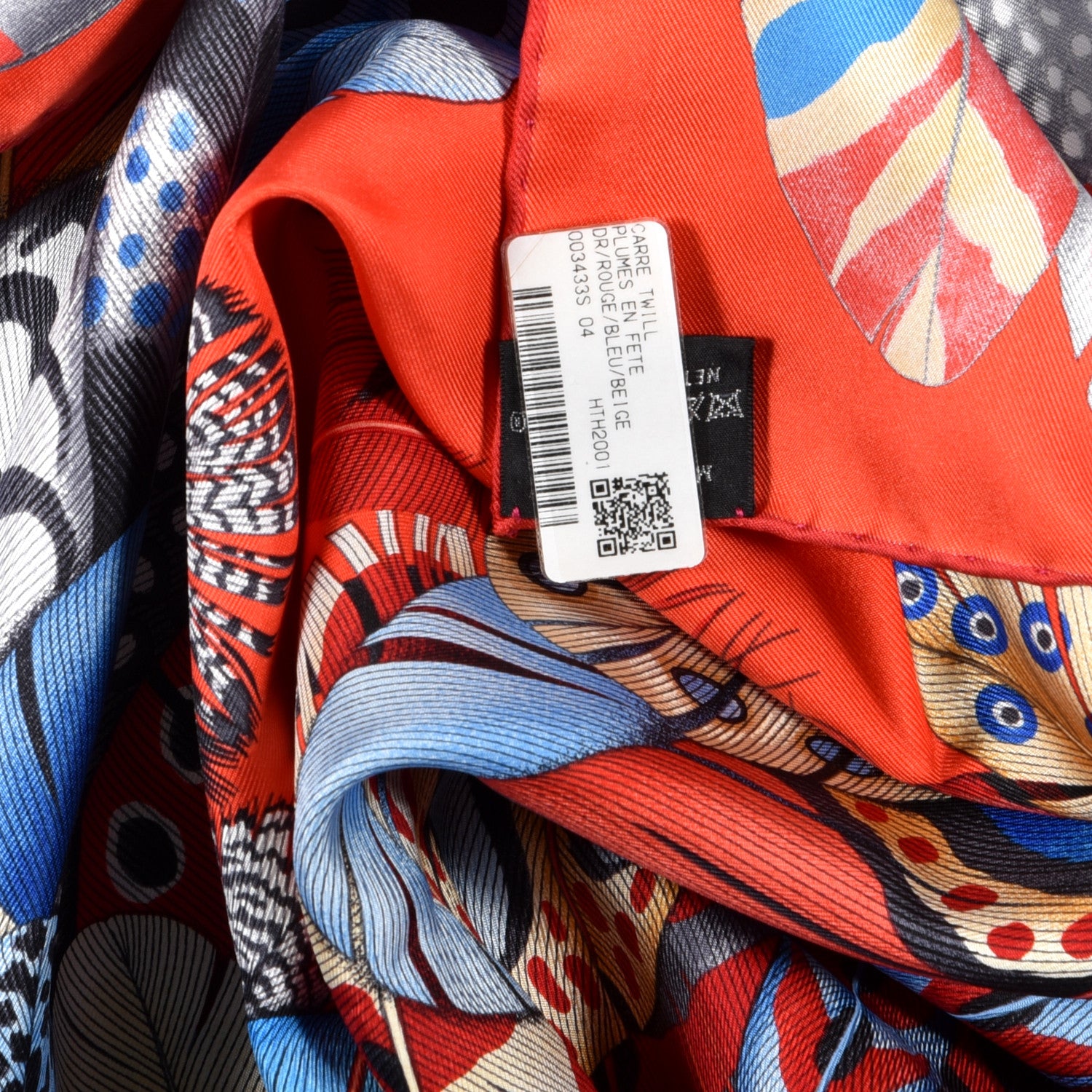 Hermes Silk Plumes En Fete Scarf 90 Rouge Bleu Beige 5 of 5