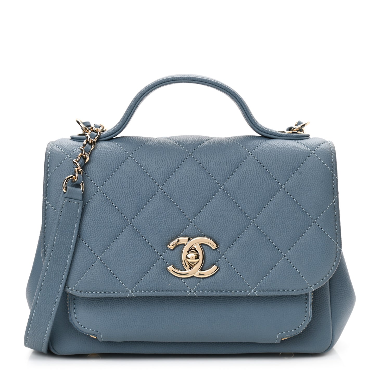 Caviar Quilted Small Business Affinity Flap Light Blue