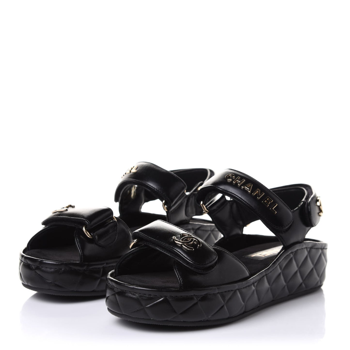 Shiny Calfskin Logo Platform Sandals 35 Black