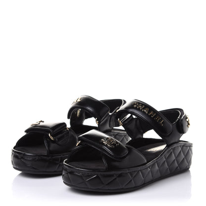 Chanel Shiny Calfskin Logo Platform Sandals 35 Black 3 of 11