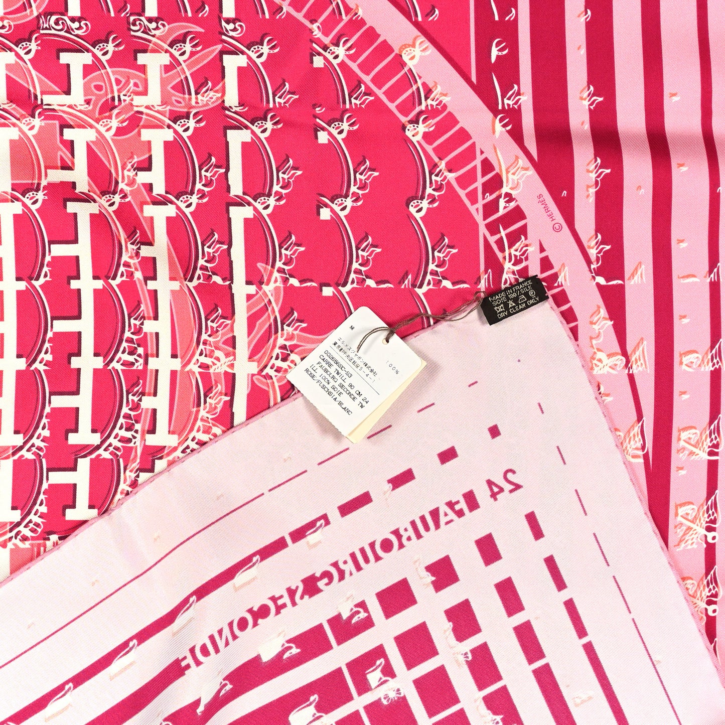 Silk 24 Faubourg Seconde Scarf 90 Rose Fuschia White