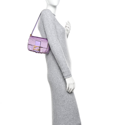 Fendi Satin Sequin Paillettes Shiny Nappa Mini Baguette 1997 Lilla 2 of 12