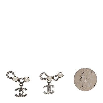 Chanel Metal Crystal Pearl Coco CC Earrings Silver 2 of 5