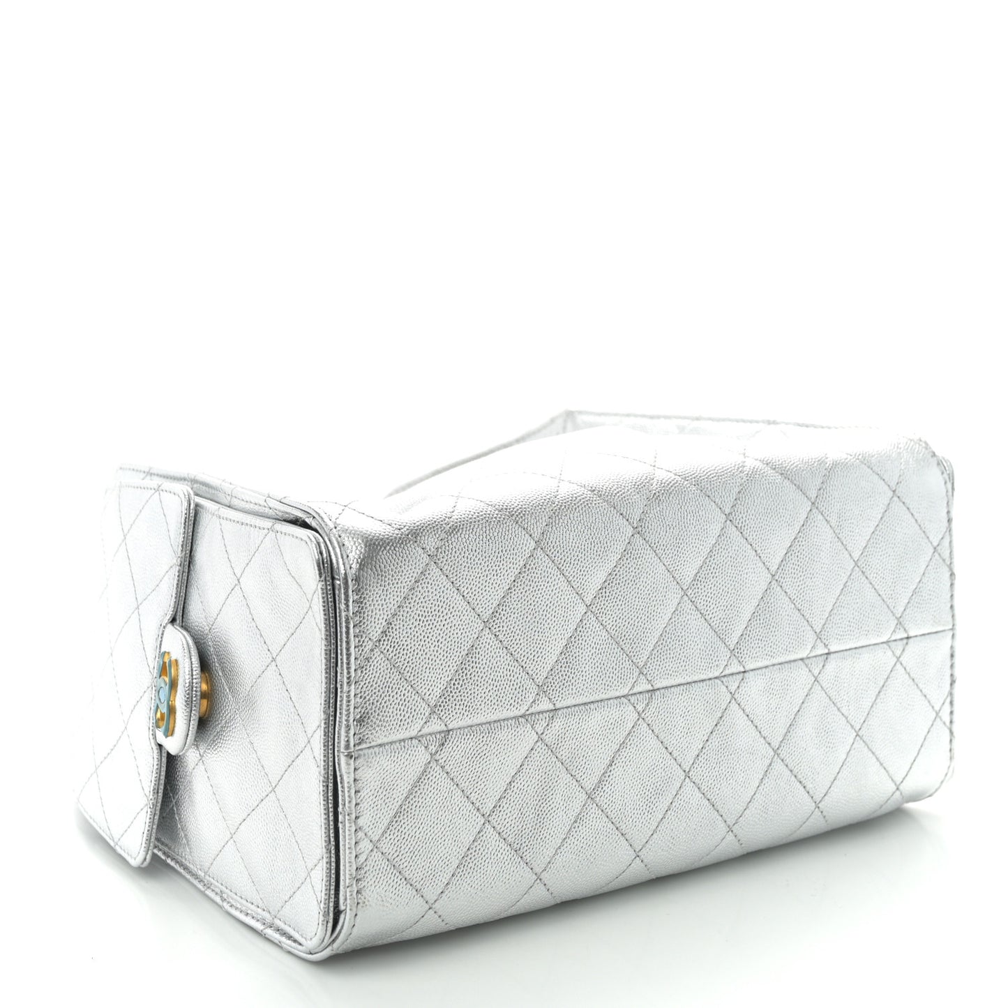Metallic Caviar Quilted Small Chanel 25 Handbag Silver