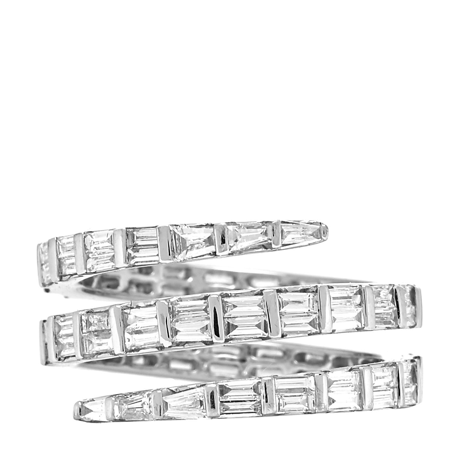 Anita Ko 18K White Gold Diamond Three Row Baguette Coil Ring 53 6.25 1 of 5