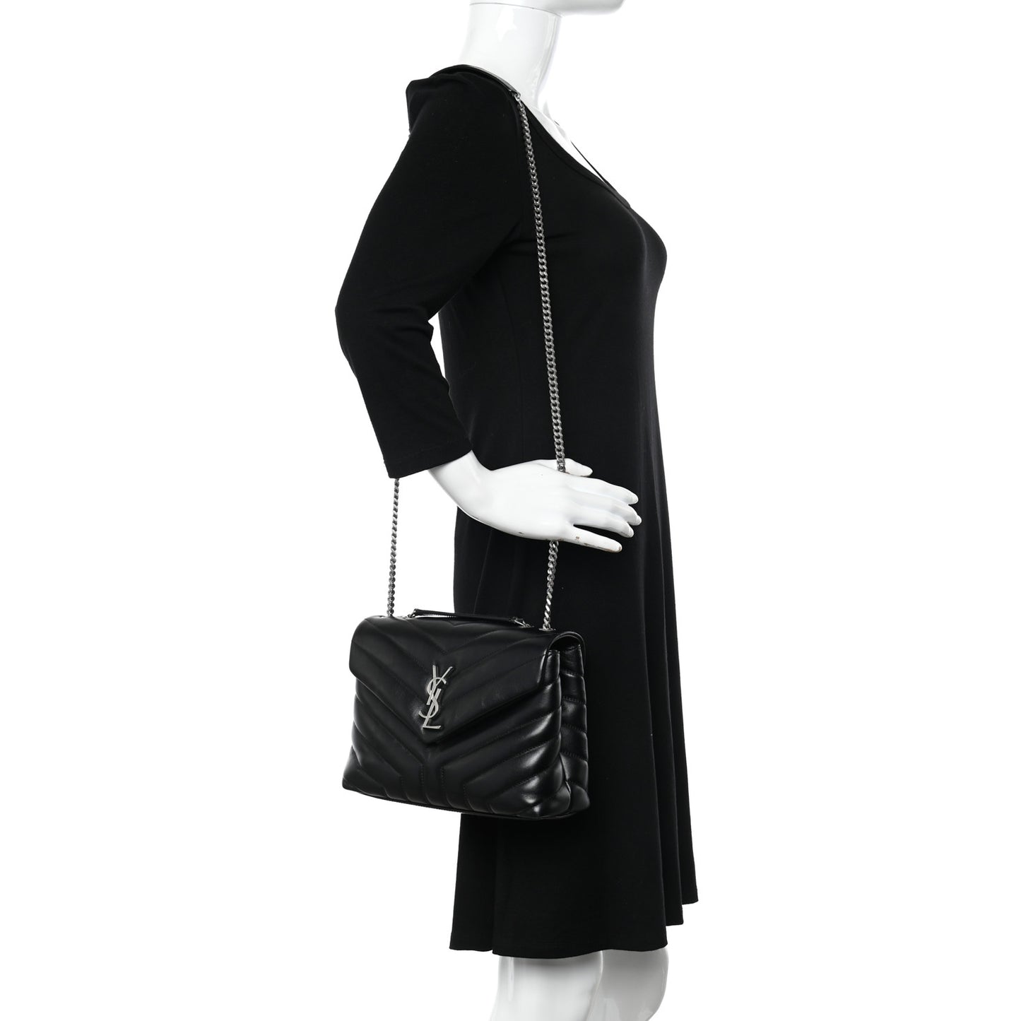 Calfskin Y Quilted Monogram Small Loulou Chain Satchel Black