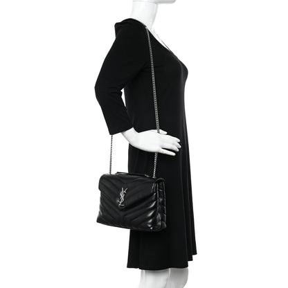 Saint Laurent Calfskin Y Quilted Monogram Small Loulou Chain Satchel Black 2 of 13