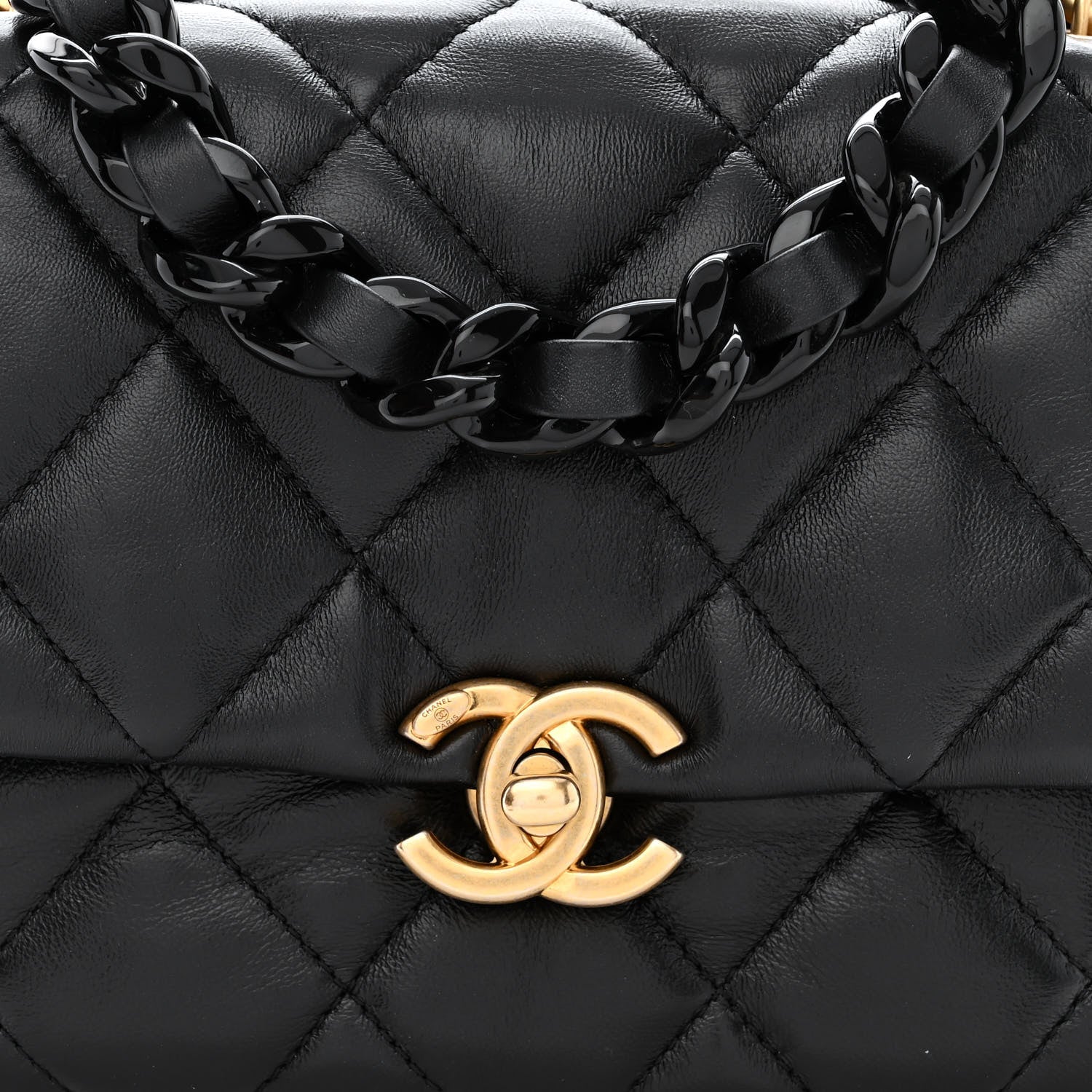 Chanel Lambskin Quilted Mini Lacquered Chain Flap Black 8 of 10