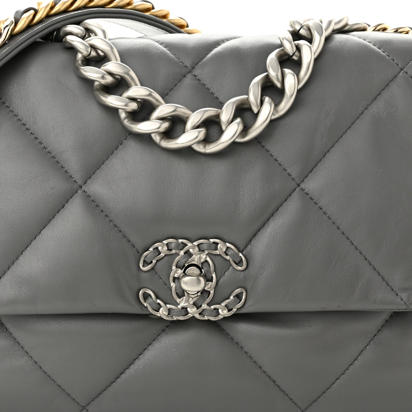 Lambskin Quilted Large Chanel 19 Flap Dark Grey