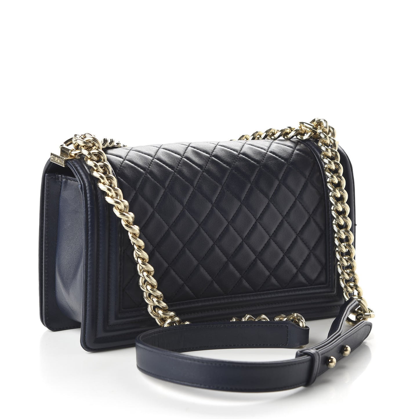 Lambskin Quilted Medium Boy Flap Dark Navy