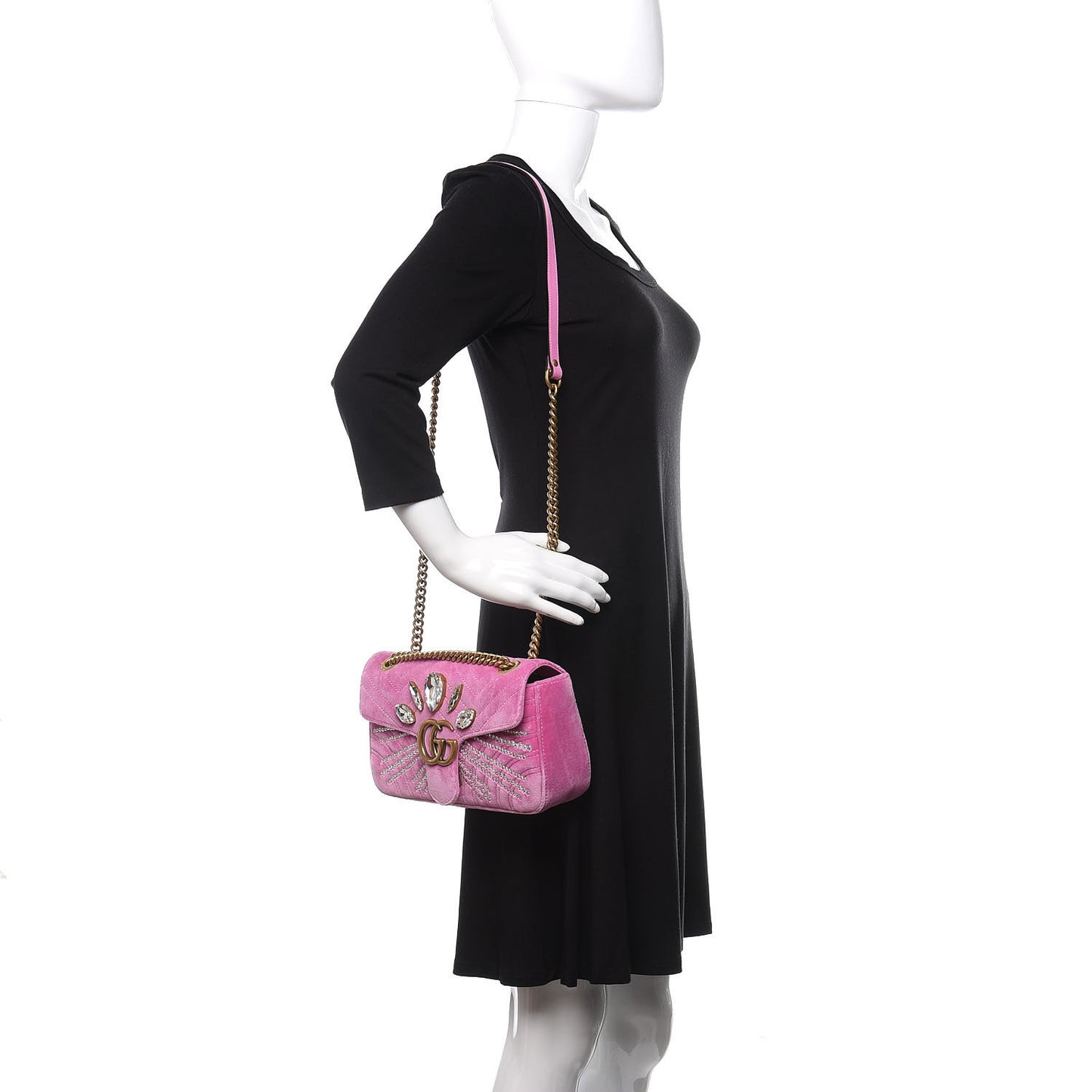 Velvet Matelasse Marquise Crystals Embroidered Small GG Marmont Shoulder Bag Malva