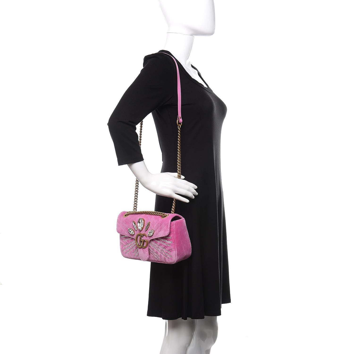 Gucci Velvet Matelasse Marquise Crystals Embroidered Small GG Marmont Shoulder Bag Malva 2 of 10