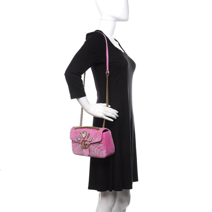 Gucci Velvet Matelasse Marquise Crystals Embroidered Small GG Marmont Shoulder Bag Malva 2 of 10