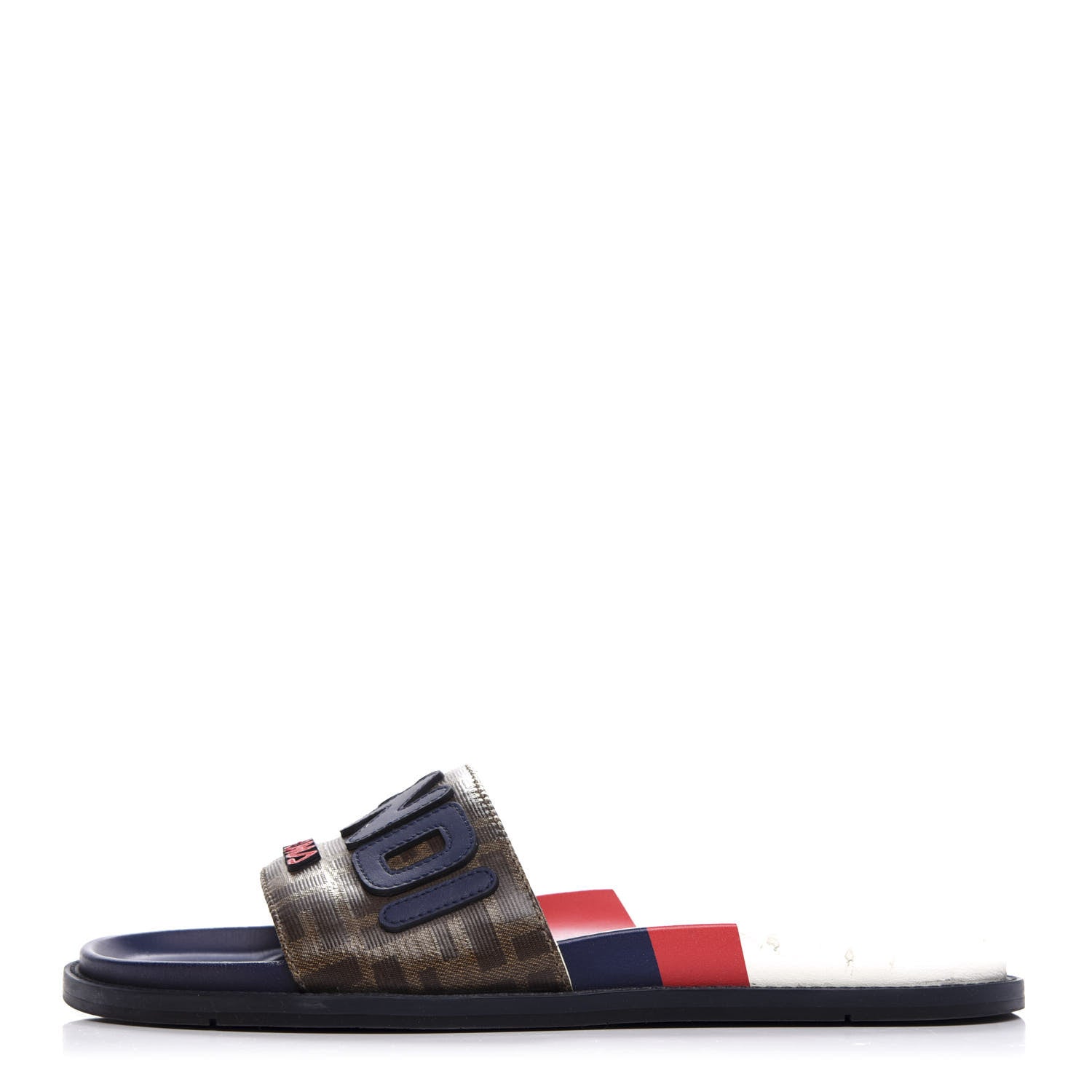 Fendi X FILA Glazed Fabric Calfskin FF 1974 Mania Mens Slide Sandals 7 Mogano Panna Blueberry Caipiroska 1 of 14