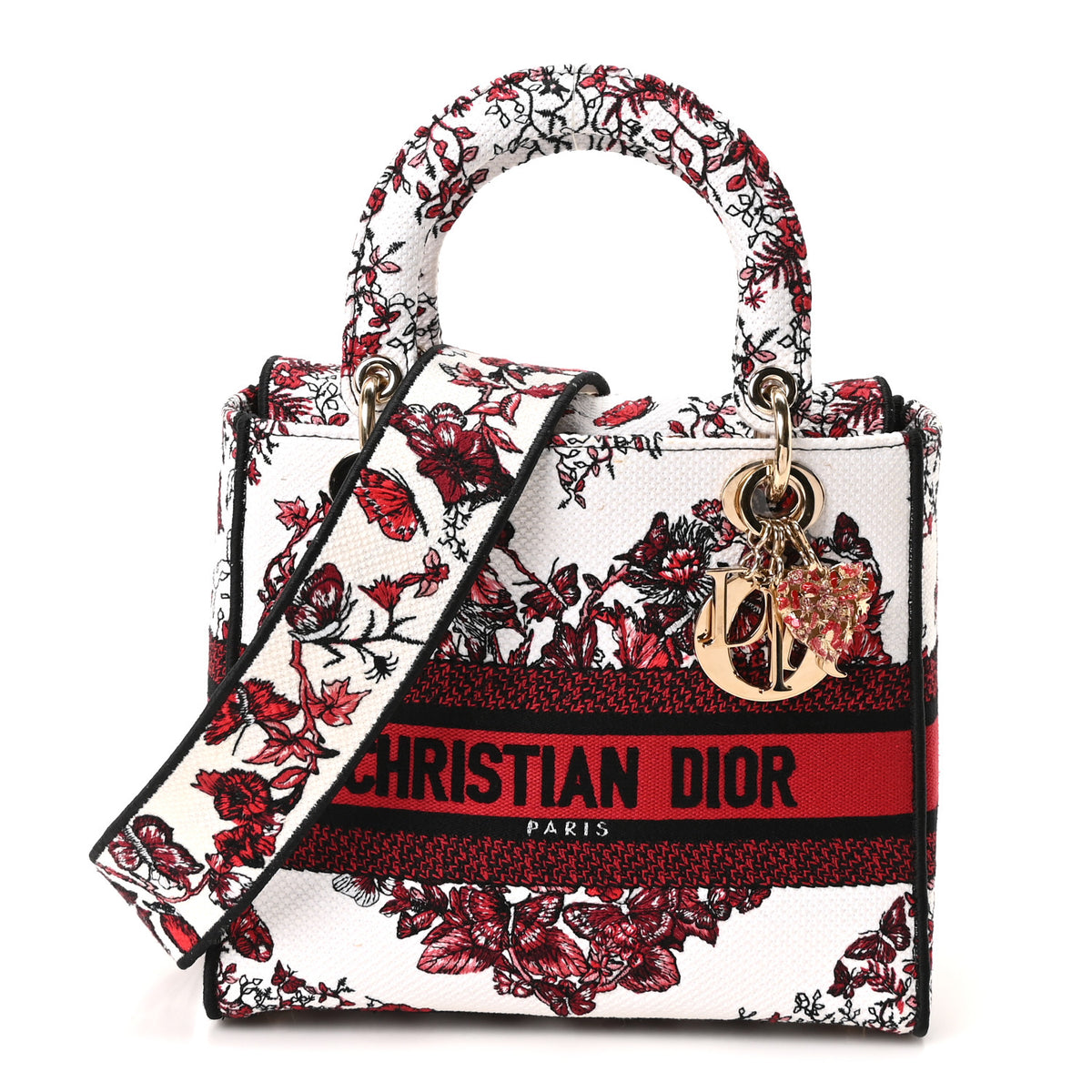 Christian Dior Canvas Le Coeur En Fleurs Embroidered Medium Lady D-Lite White Multicolor 1 of 10
