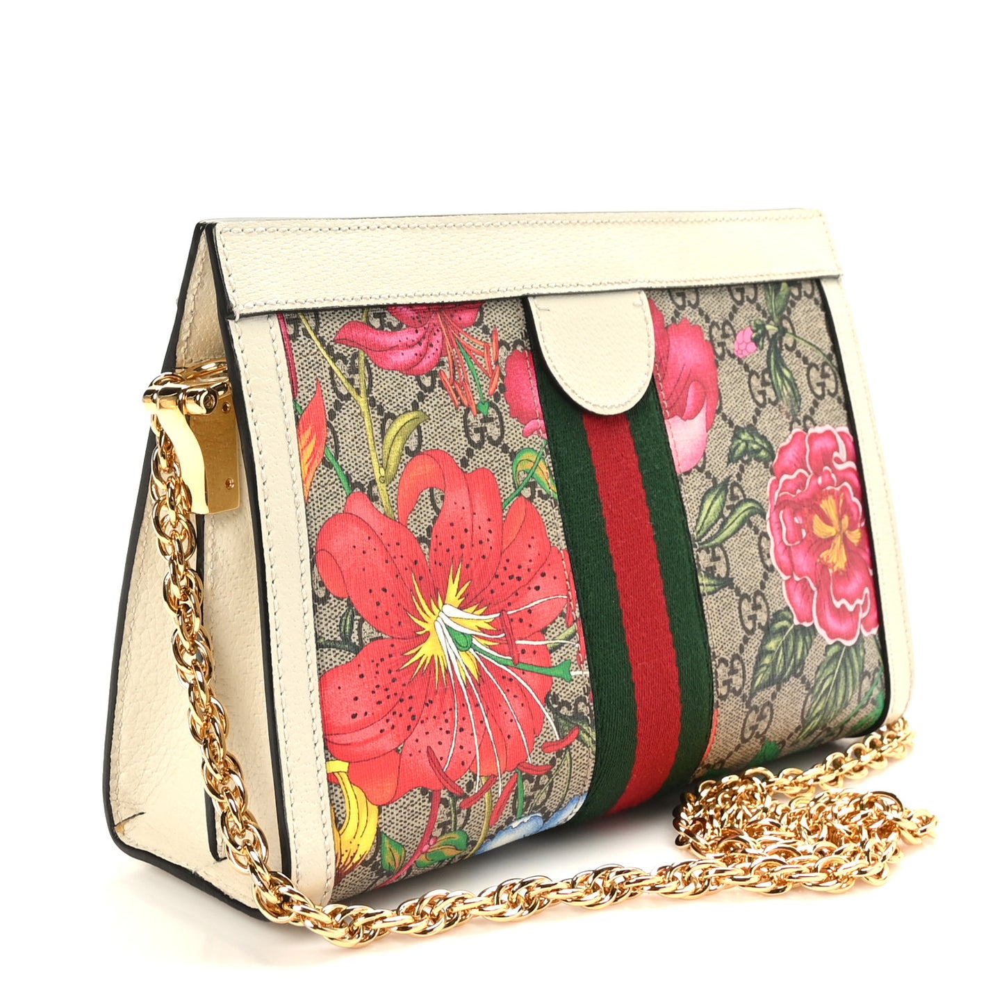 GG Supreme Monogram Flora Web Small Ophidia Chain Shoulder Bag White