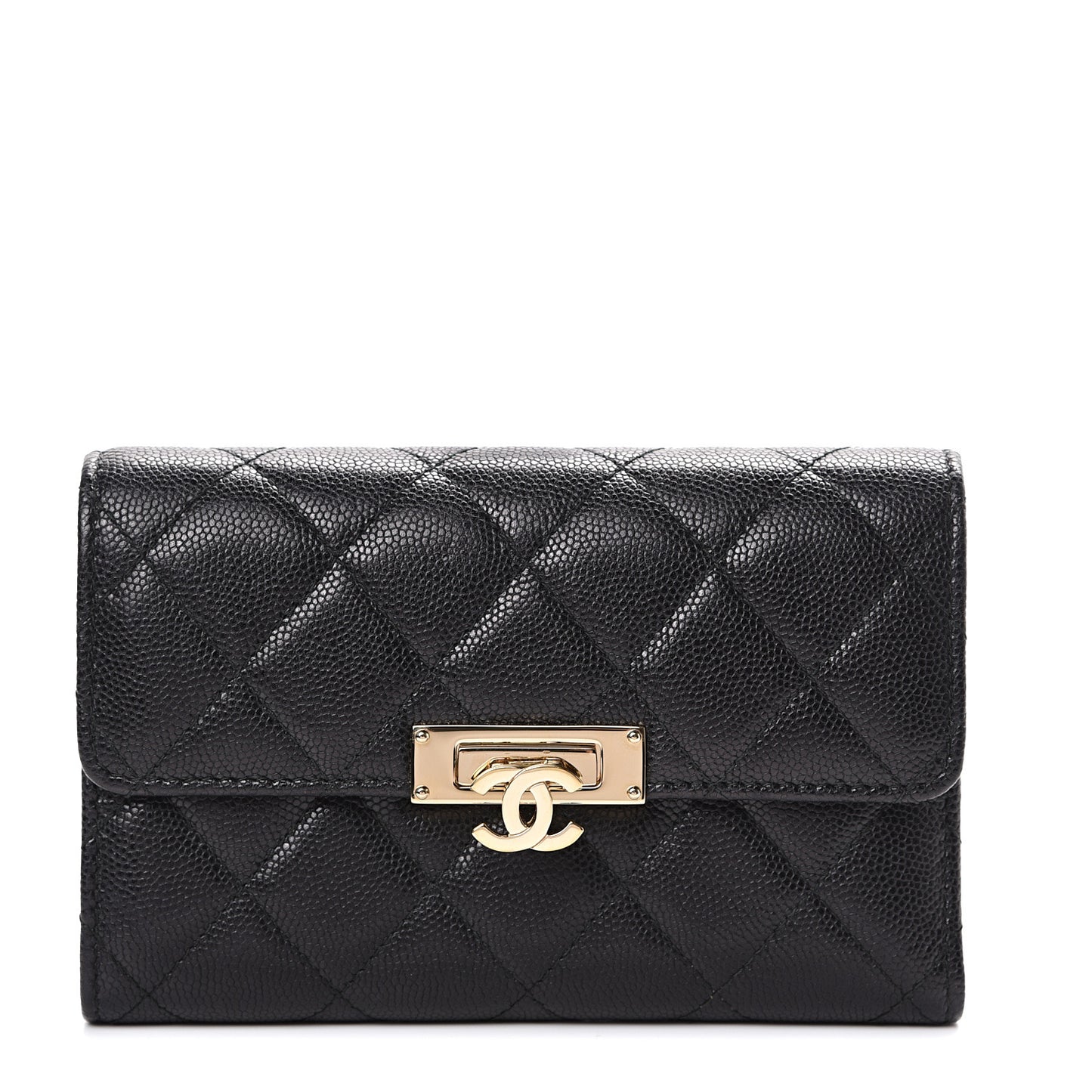 Caviar Quilted Small Golden Class Flap Wallet Black