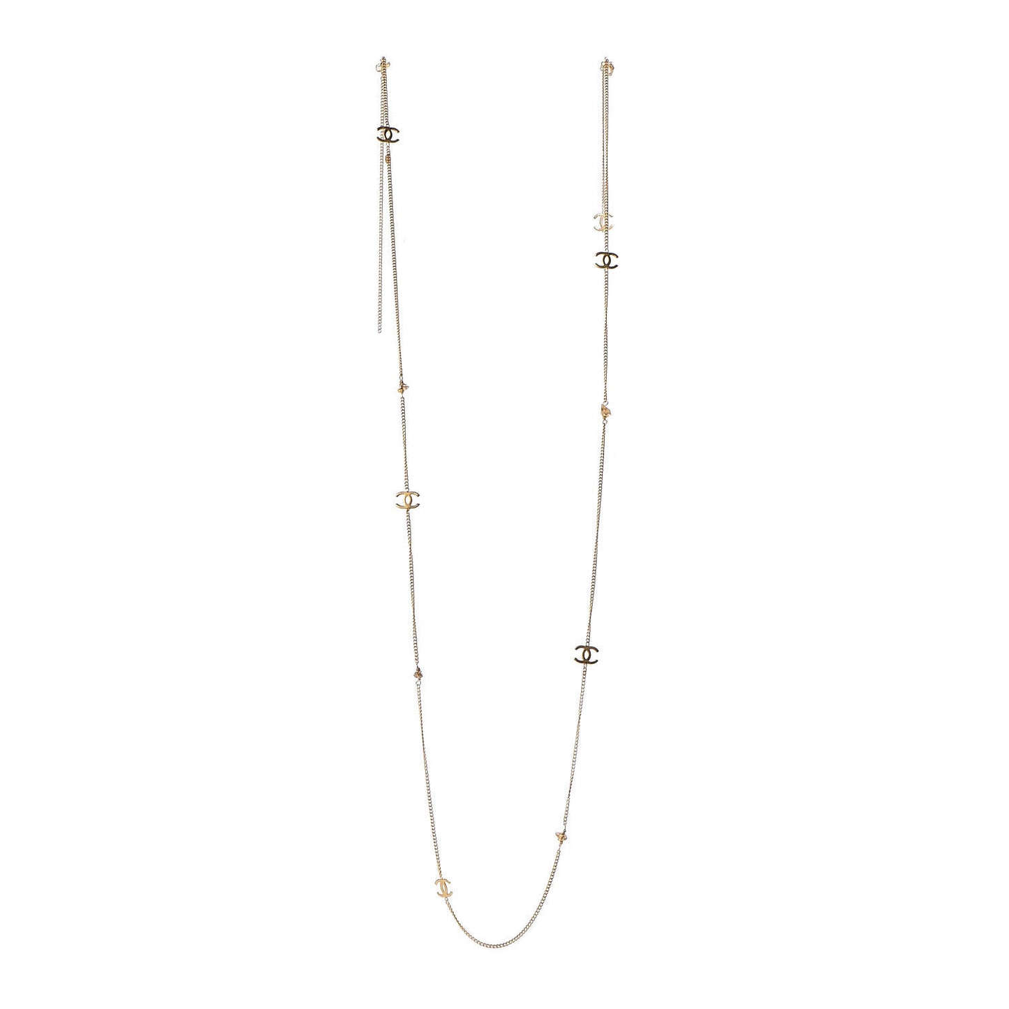 Stone CC Long Chain Necklace Gold