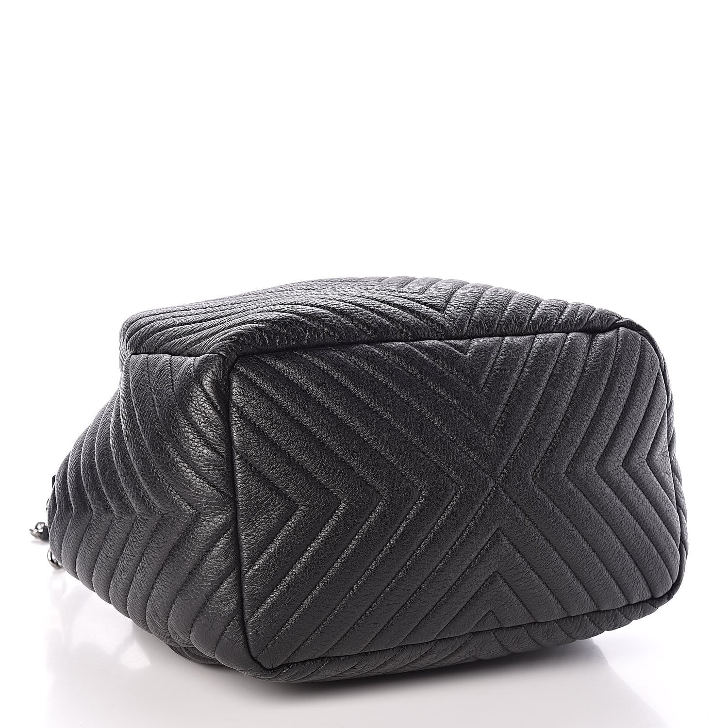 Chanel Deerskin Chevron Large CC Chain Bucket Drawstring Bag Black 4 of 10