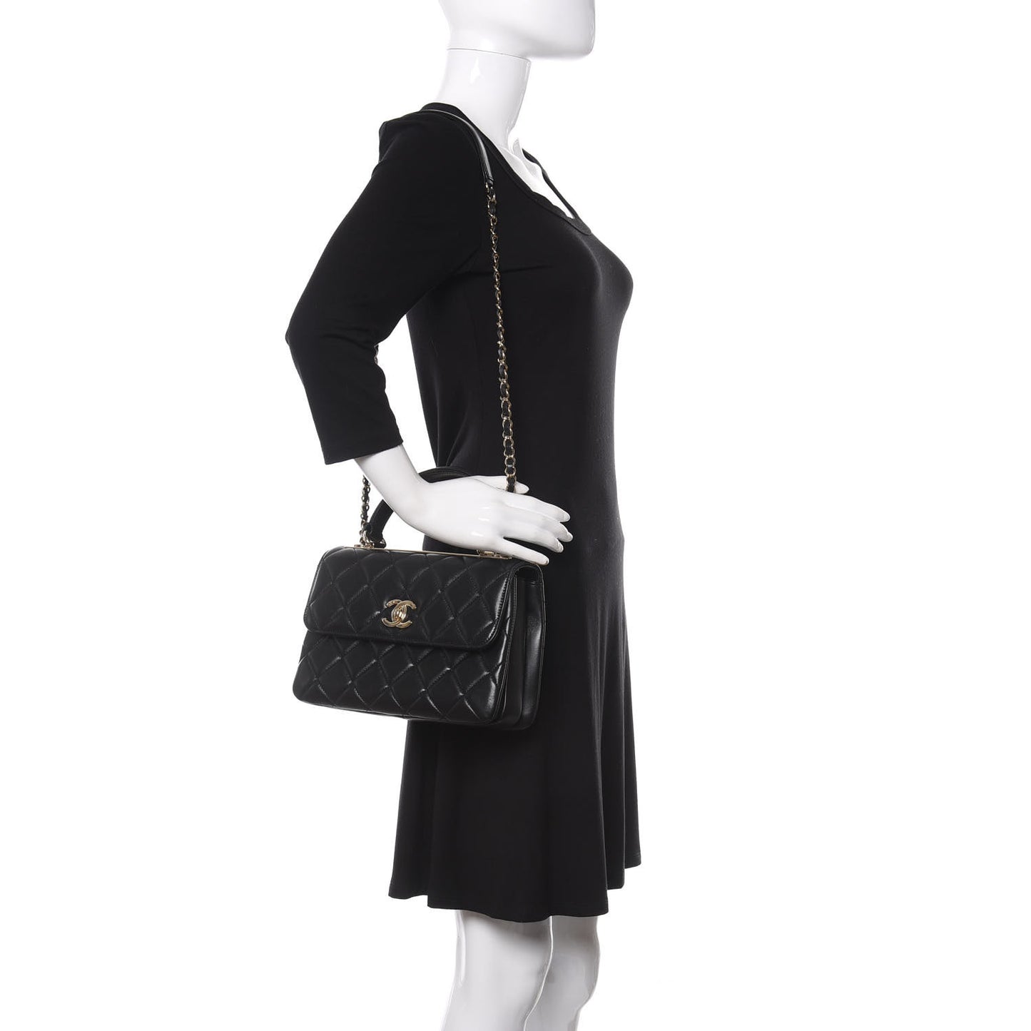 Lambskin Quilted Small Trendy CC Dual Handle Flap Bag Black