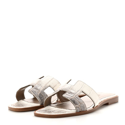 Hermes Matte Niloticus Crocodile Himalaya Oran Sandals 36 Blanc 3 of 9