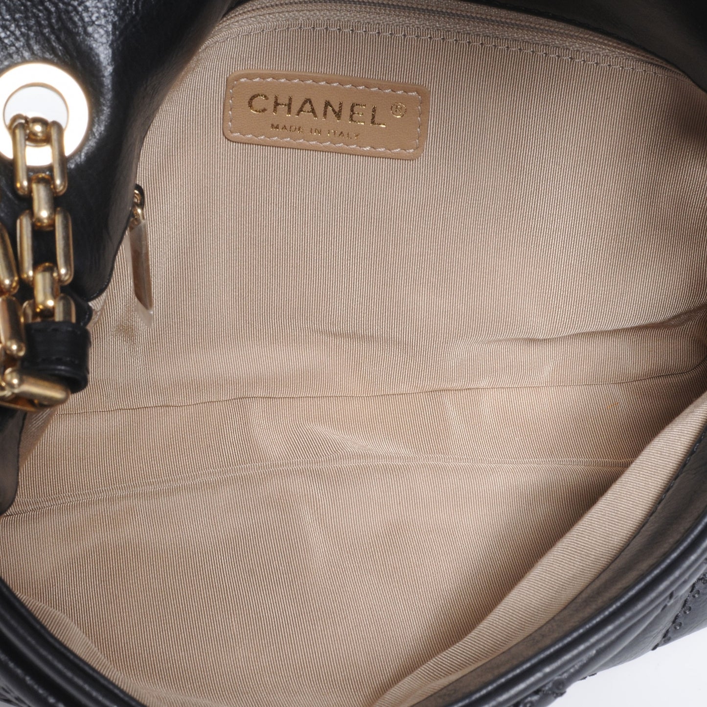 Calfskin Quilted Retro Chain Flap Black