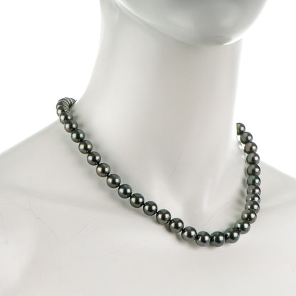 Mikimoto 18K White Gold Black South Sea Cultured Pearl 10mm Strand Necklace 17 2 of 5