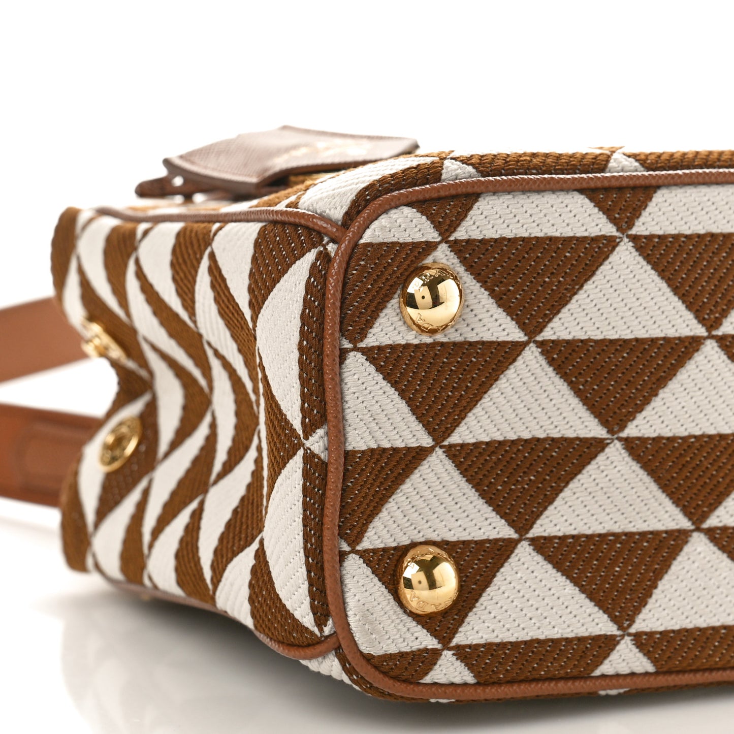 Jacquard Saffiano Triangolo Symbole Embroidered Mini Galleria Double Zip Tote Tabacco Talco