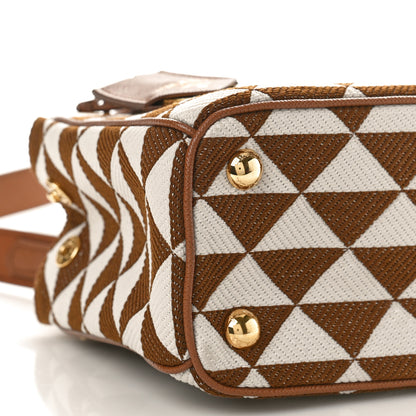 Prada Jacquard Saffiano Triangolo Symbole Embroidered Mini Galleria Double Zip Tote Tabacco Talco 7 of 9