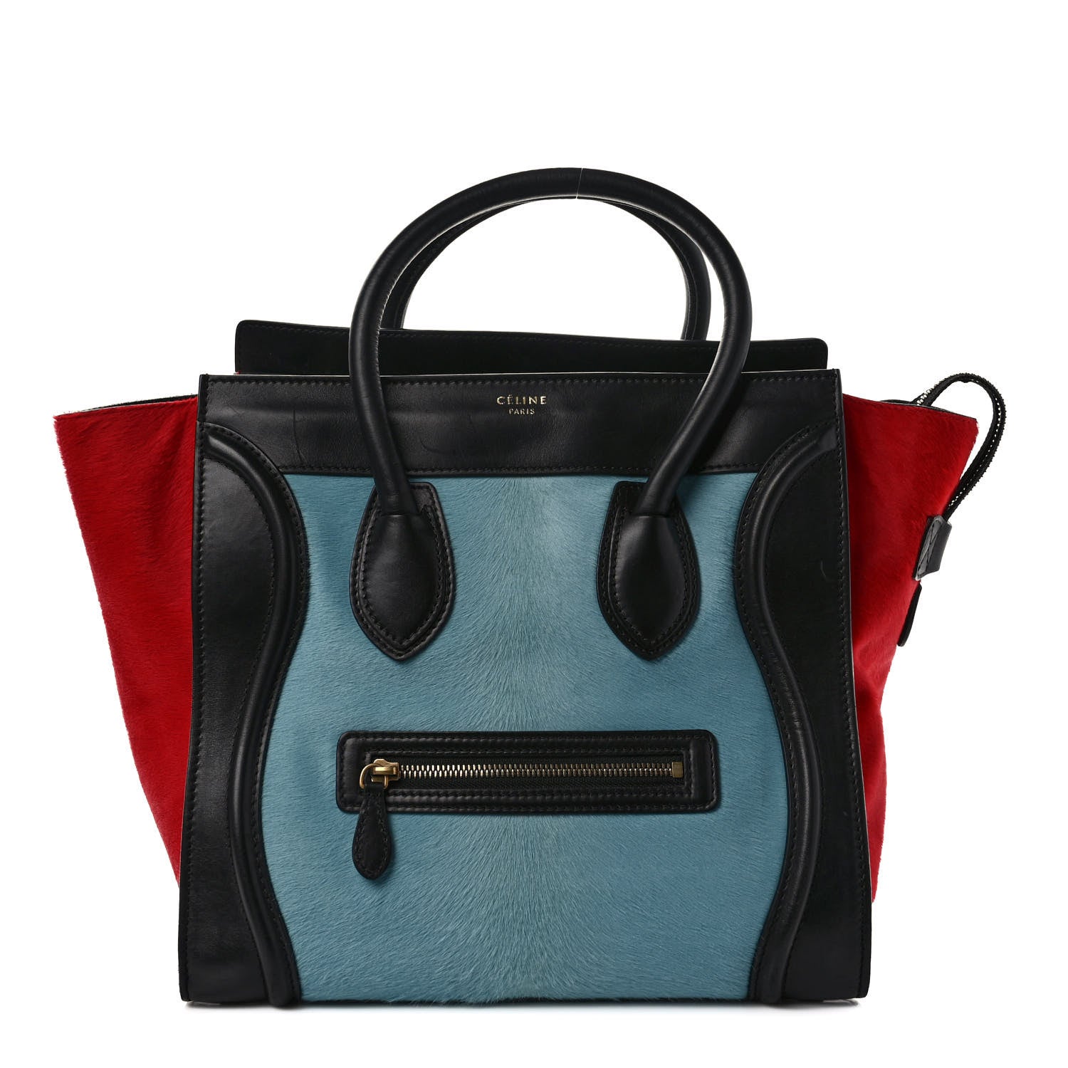 Celine Pony Hair Mini Tri-Color Luggage Glacier Red Black 1 of 9