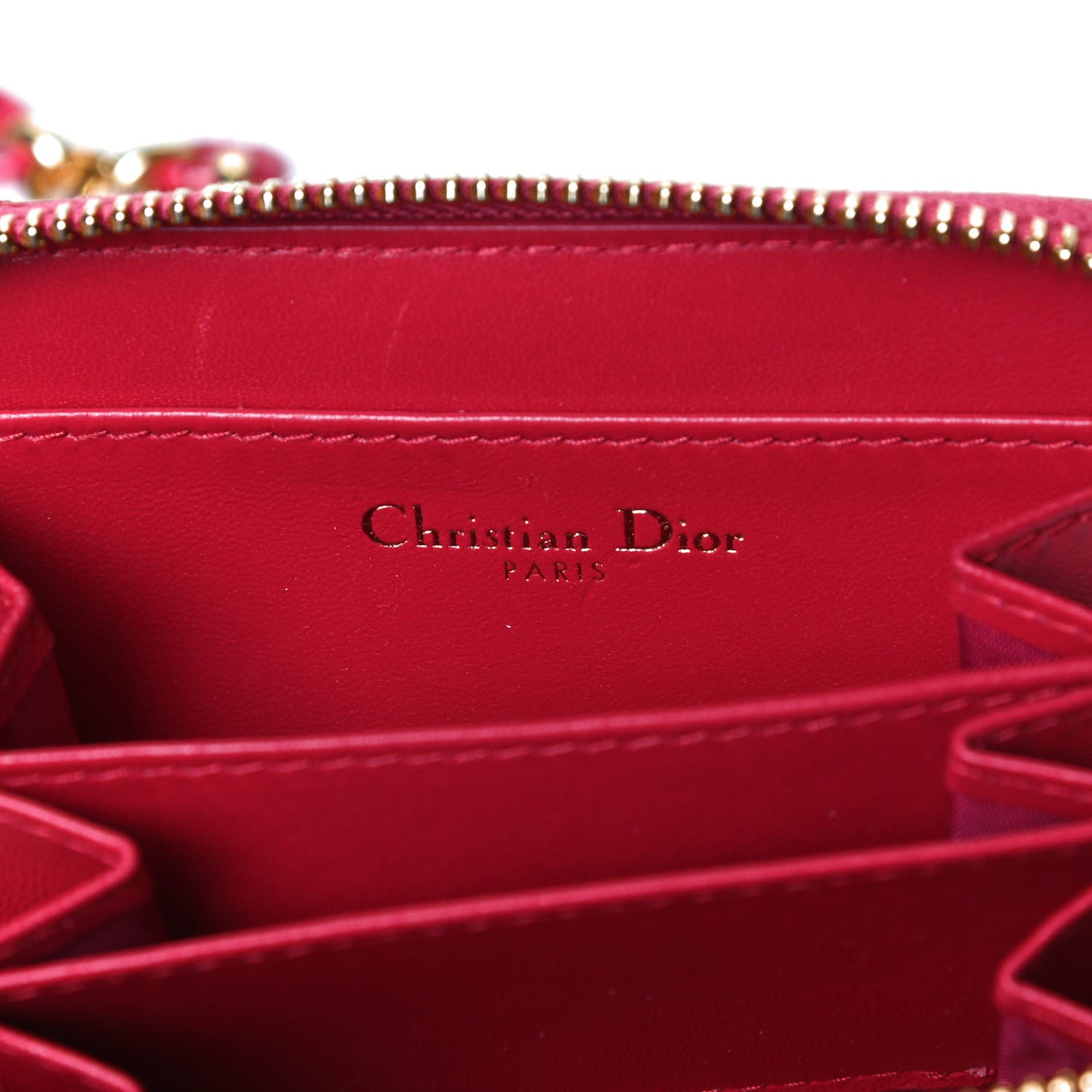 Lambskin Cannage Mini Caro Zipped Pouch Raspberry