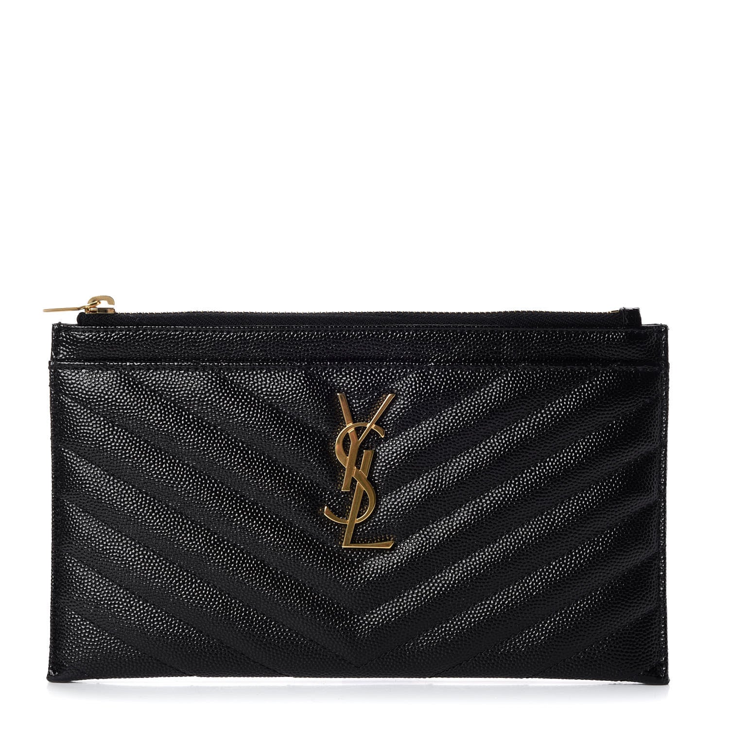 Saint Laurent Grain De Poudre Chevron Monogram Bill Pouch Black 1 of 8