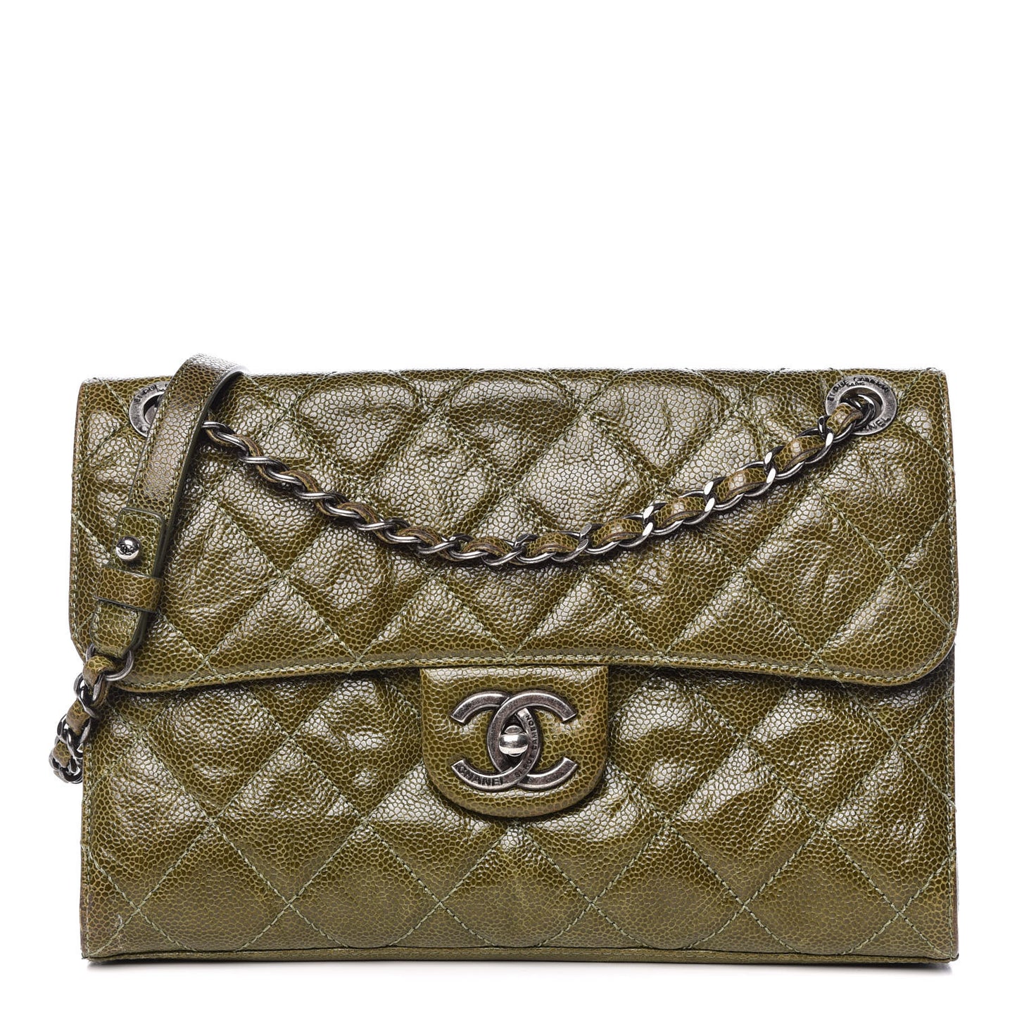 Crumpled Grained Calfskin Medium CC Crave Flap Green