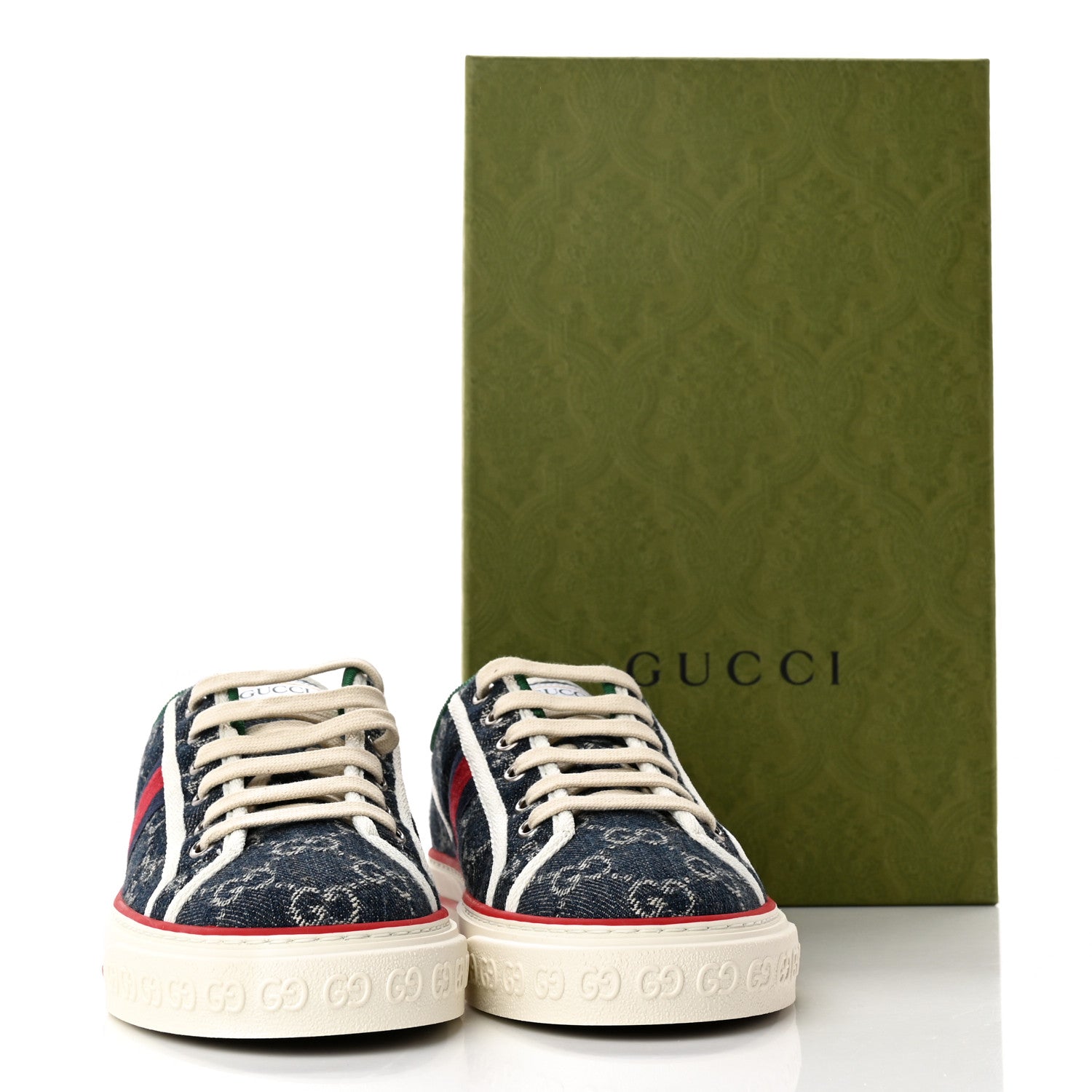 Gucci New Denim GG Monogram Web Womens 1977 Tennis Sneakers 38.5 Blue Tea Mystic White 8 of 8