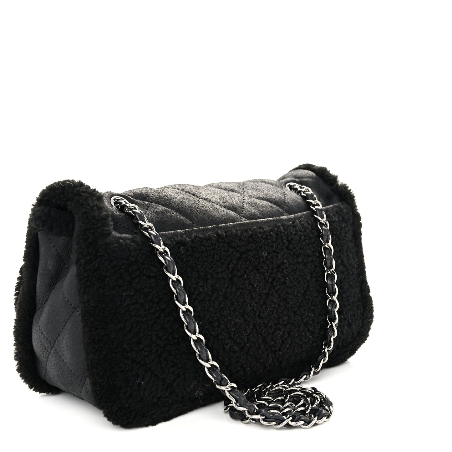 Shearling Quilted Jumbo Single Flap Black