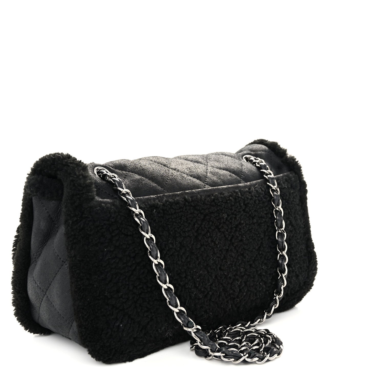 Chanel Shearling Quilted Jumbo Single Flap Black 3 of 9